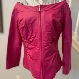 Lafayette 148 New York Fuchsia Leather Jacket Sz 4